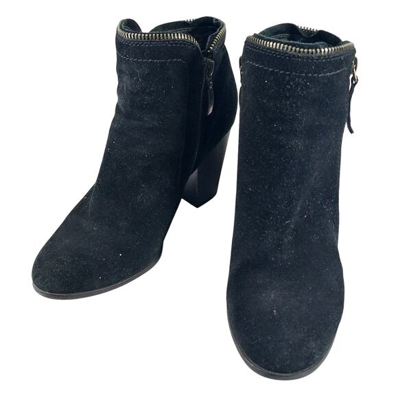 LIMELIGHT! BLACK GENUINE SUEDE LEATHER CHUNKY HEEL 2 ZIPPER ANKLE BOOTS! SZ 9M - Picture 3 of 10